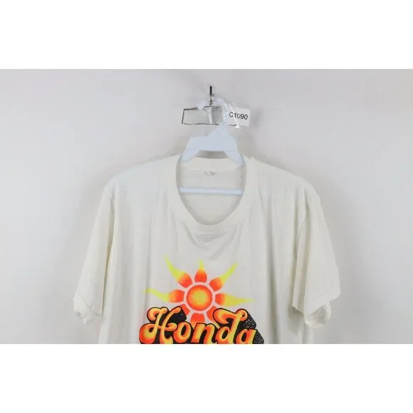 Vtg 70s Mens L Spell Out Thin Honda Motorcycle Racing Short Sleeve T-Shirt USA